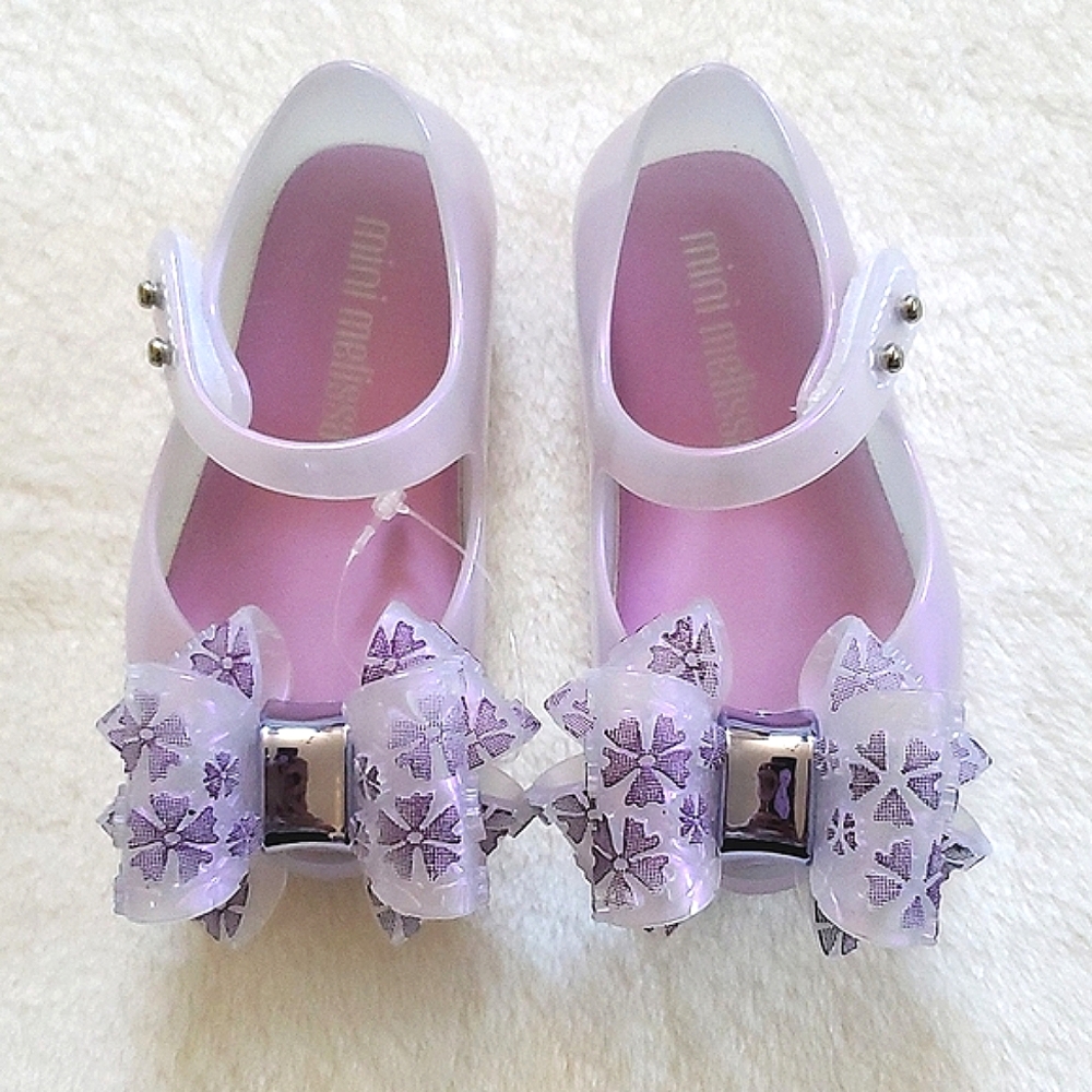 New Without Tags Mini Melissa Lavender Bow Jelly Shoes Baby Girl Size 5